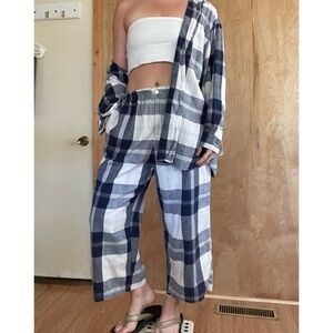 Calvin Klein Blue & White Plaid Jumpsuit Set